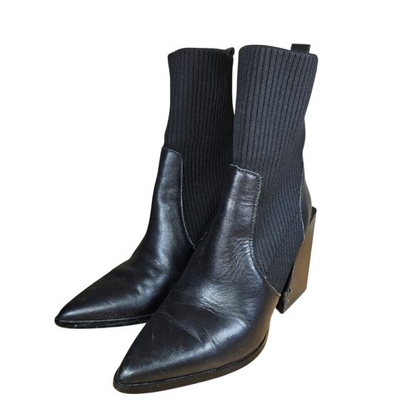 Steve Madden Shoes - Steve Madden Hollis Sock Leather Block 4" Heel Boots Black Womens 6.5 Point Toe